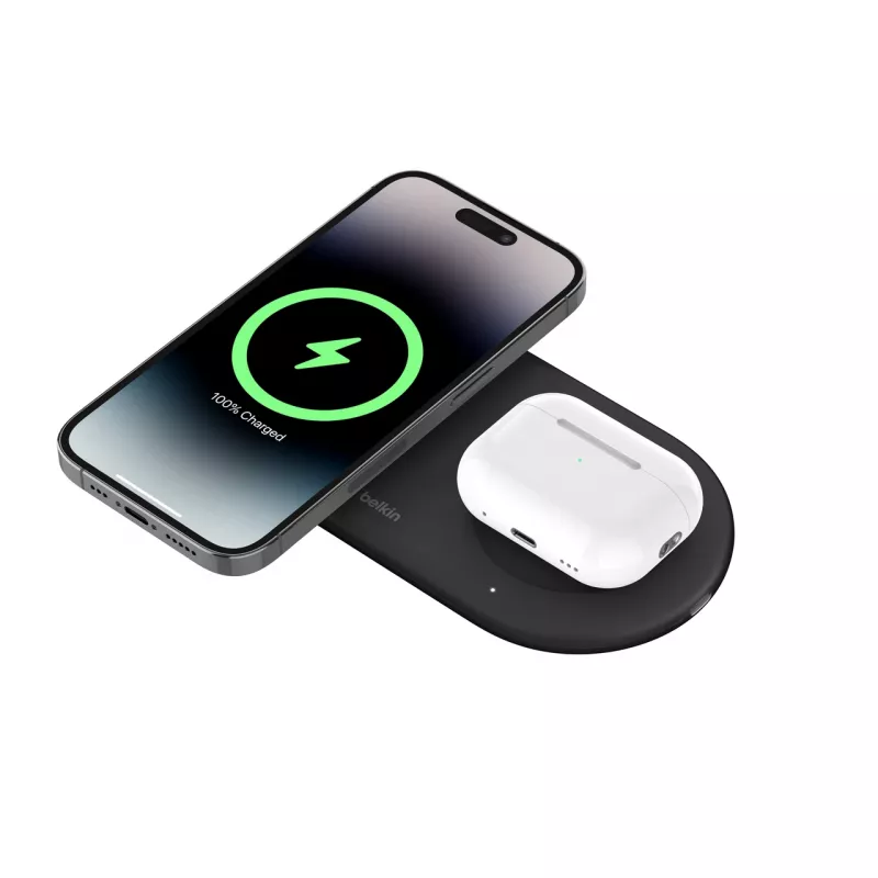 Belkin WIZ021VFBK – belaidis 2-in-1 įkrovimo kilimėlis su Qi2 technologija 15 W, juodas