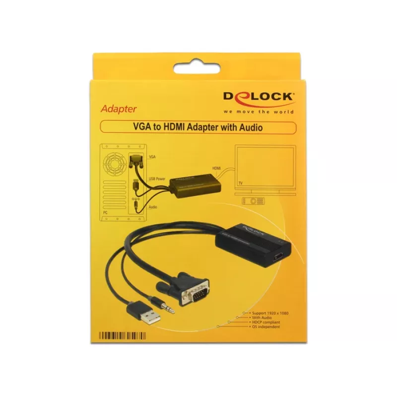 Vaizdo kabelio adapteris DeLOCK 62597 0.25 m HDMI A tipo jungtis, VGA (D-Sub), 3.5 mm ausinių lizdas, USB A tipo jungtis, juodos spalvos