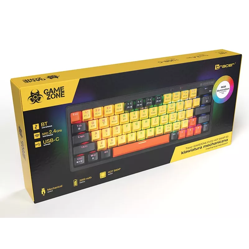 Mechaninė klaviatūra Tracer Gamezone EVO2 Hot Swap 63 (geltona)