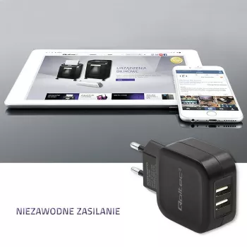 Vidaus kroviklis QOLTEC 50186 išmaniesiems telefonams ir planšetėms, 5 V 3,4 A, 17 W, 2× USB, juodas