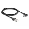 USB 2.0 laidas, USB-A kištukas > USB-C kištukas (juodas, 1 metras, apsiaustas, 90° kampinis)