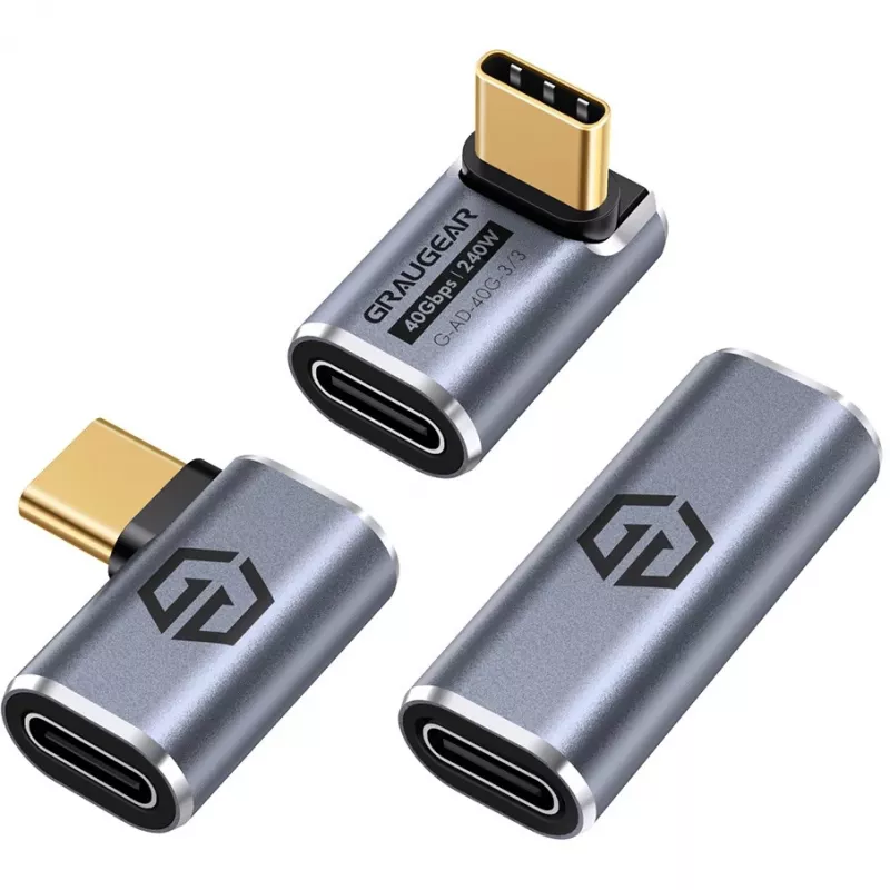 USB-C adapteris GrauGear G-AD-40G-3 — 40 Gbps, aliuminis, 3 vnt. pakuotė