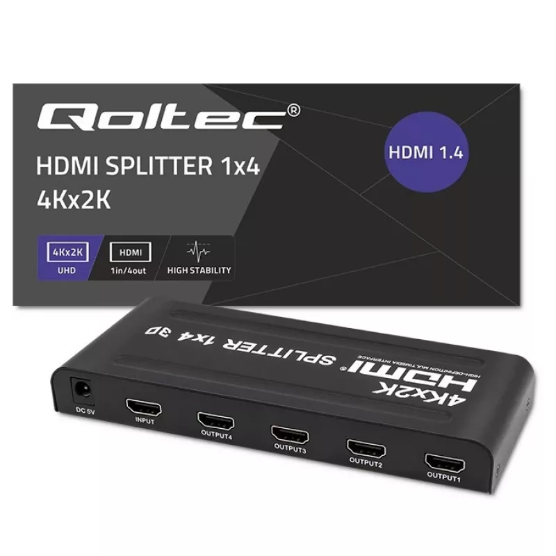 Qoltec 51798 aktyvus HDMI skirstytuvas 4 x HDMI 4K x 2K | 3.4Gb/s