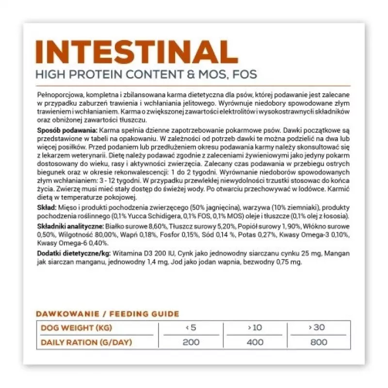 Drėgnas šunų ėdalas VETEXPERT Veterinary Diet Intestinal 400 g, paukštiena, be grūdų, atsigavimui po virškinimo trakto operacijos