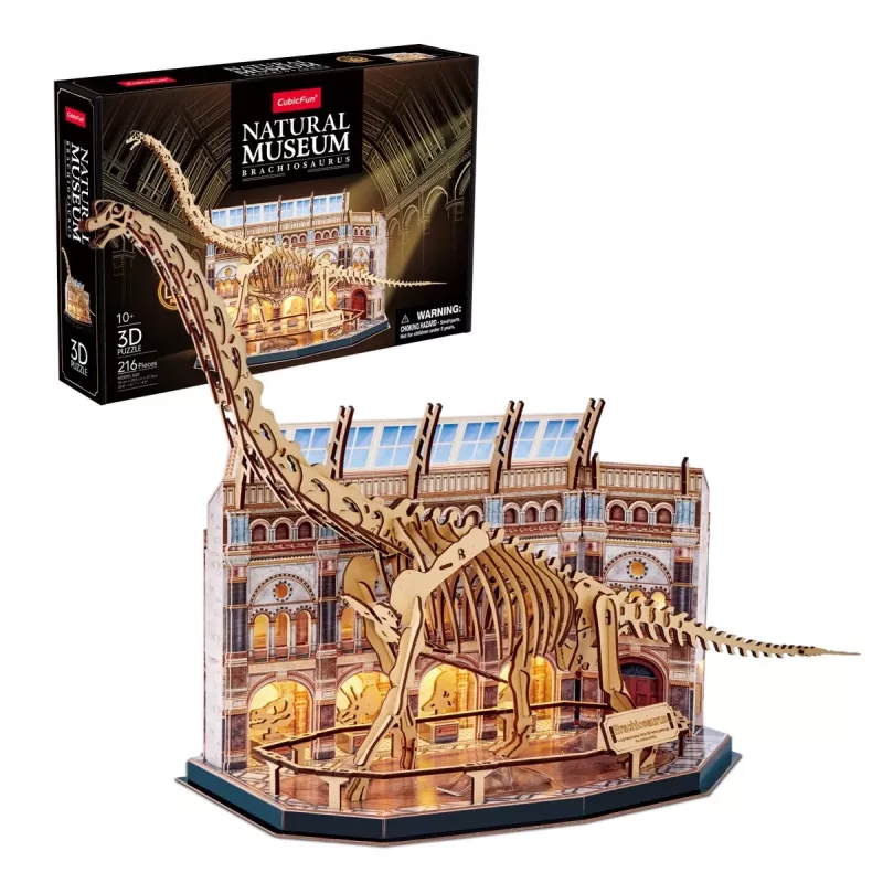 3D LED dėlionė Dante CubicFun NatMus Brachiosaurus 05447 – mokomasis surinkimo modelis su LED apšvietimu