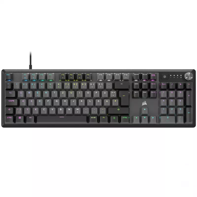 “Corsair K70 CORE RGB” klaviatūra, žaidimams, USB, QWERTZ, vokiečių k., pilka