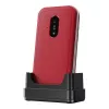 „Doro Leva E22“ mygtukinis telefonas, atverčiamas, 2,8 colio (7,11 cm) ekranas, viena SIM, 0,3 MP kamera, 1150 mAh, 127,8 g, raudona/baltas