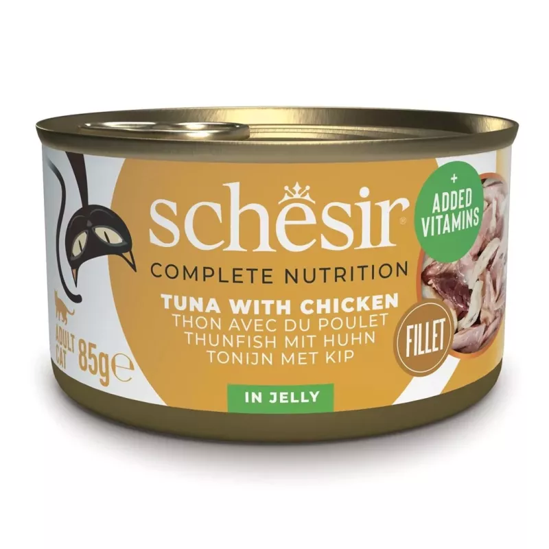 SCHESIR Tuna su vištiena želėje - drėgnas kačių ėdalas - 85 g
