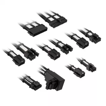 Kabelio prailginimo rinkinys Kolink Core Pro COREPRO-EK-12VT1-BWH — 12V pagrindinės plokštės GPU 2x6 kontaktų, juodai baltas