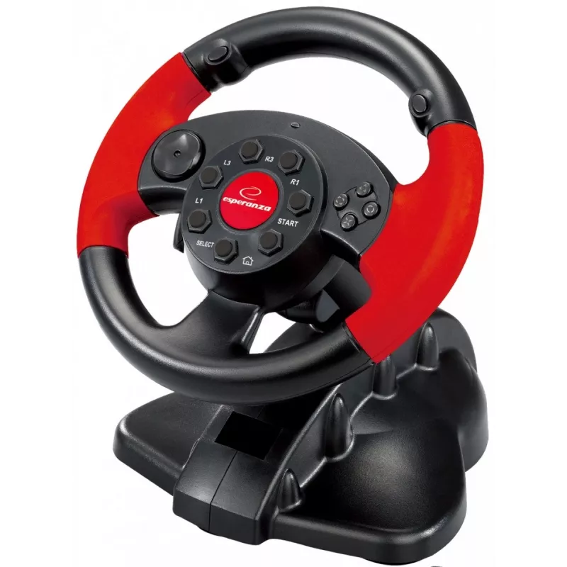 Vairas ESPERANZA EG103 žaidimų valdiklis — PC/PS2/PS3, 13 mygtukų, vibracija, akselerometras, juoda/raudona