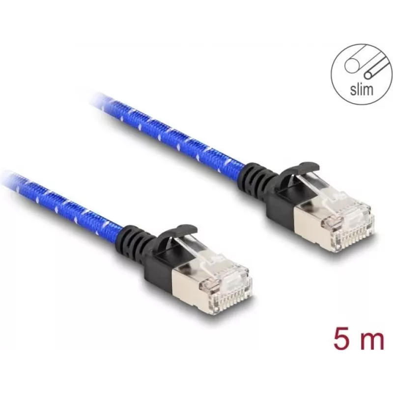 Tinklo kabelis DeLOCK RJ45 plonas 5 m Cat6A U/FTP mėlynas