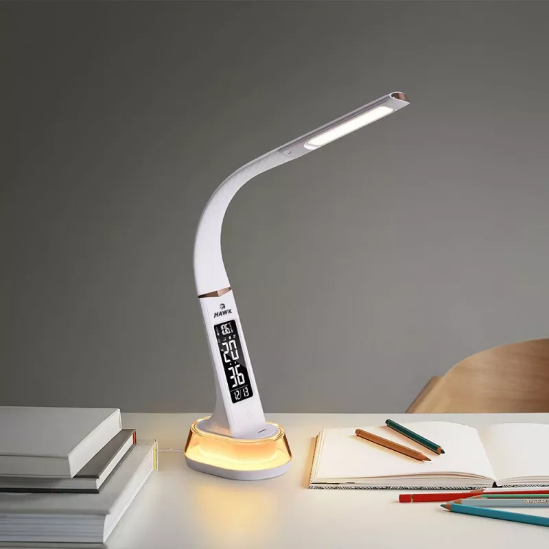 Stalinė lempa Hawk HW-LAMP05 Balta LED reguliuojama — kompaktiška LED darbo lempa su reguliuojamu laikikliu