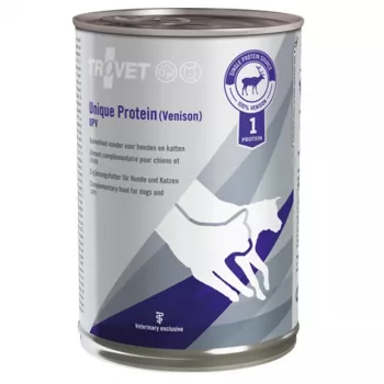 Šlapias šunų maistas TROVET UPV Unique Protein Venison 400 g — ribotas vienos rūšies gyvulinis baltymas