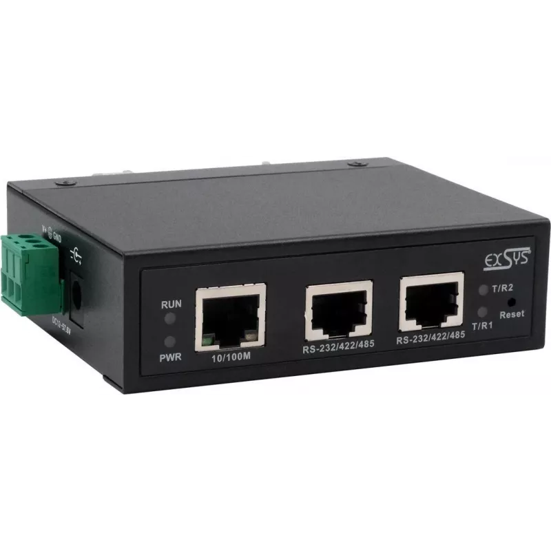 Nuoseklusis įrenginių serveris Exsys EX-61002 — 2x RS232/422/485, su maitinimo adapteriu