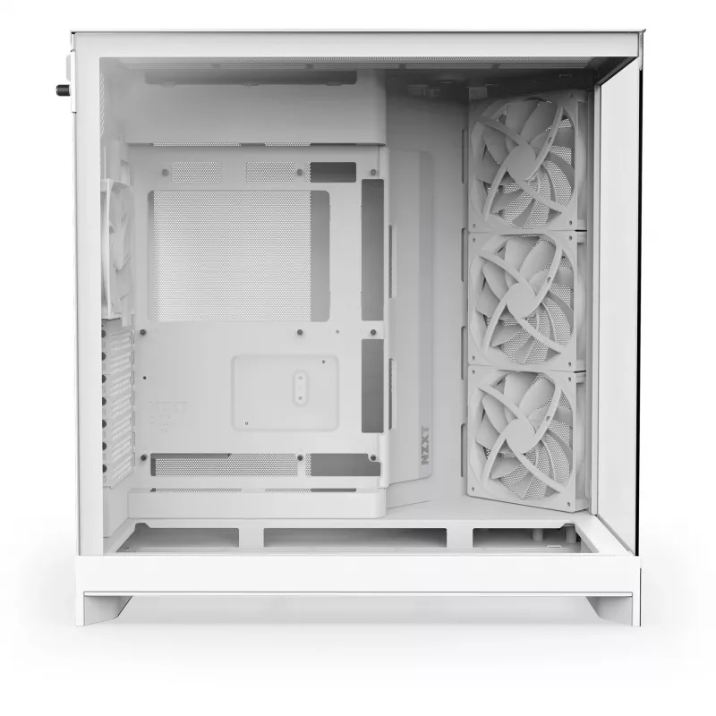 PC korpusas NZXT H9 Flow Midi Tower baltas — ATX/EATX/Micro ATX/Mini-ITX, 3x140 mm priekyje, 1x120 mm gale, 2x3,5 col. ir 6x2,5 col. nišos, grūdintas stiklas