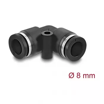 Pneumatinė jungtis DELOCK 8 mm 90° kampuota su tvirtinimo anga, juoda, metalas/plastikas, vidinis sriegis, 30 mm