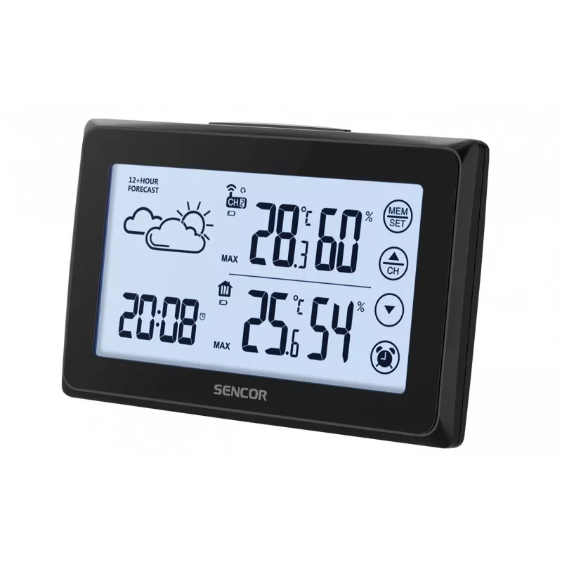 Oro stotelė SENCOR SWS 2850 — vidaus/lauko temperatūra ir drėgmė, 1 belaidis jutiklis, 433,92 MHz, min/maks atmintis