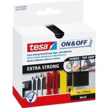 Tesa Hook&Loop juosta 1 m x 50 mm on&off itin tvirta juoda 55229