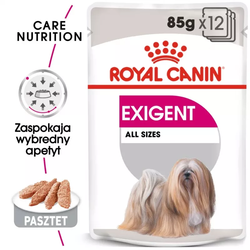 Šlapias šunų maistas Royal Canin Exigent Meat Universal 12×85 g — Paukštiena, suaugusiems šunims, išrankiems šunims