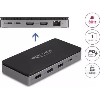 DeLOCK USB Type-C dokinimo stotelė 4K Dual HDMI MST USB Gigabit LAN PD 85W
