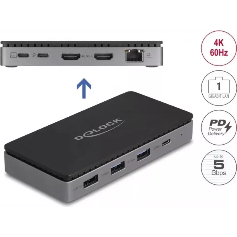 DeLOCK USB Type-C dokinimo stotelė 4K Dual HDMI MST USB Gigabit LAN PD 85W
