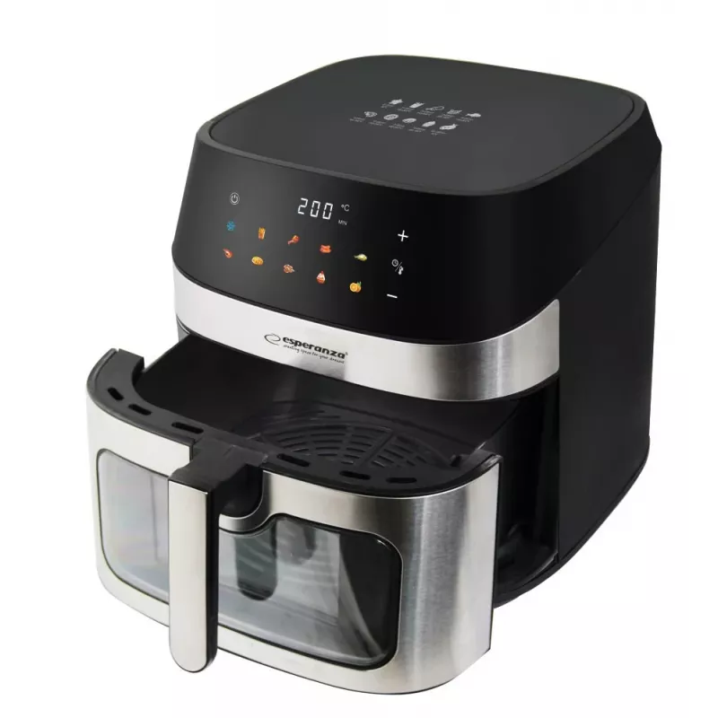 Karšto oro gruzdintuvė ESPERANZA EKA005, 8 l talpa, 1600 W, jutiklinis valdymas, 10 programų, nerūdijantis plienas, juoda