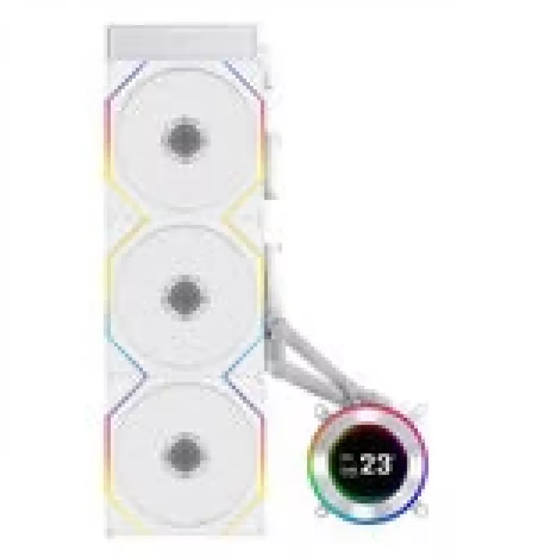 Viskas viename skysčio aušintuvas Lian Li Hydroshift II LCD-C 360TL — 120 mm ventiliatoriai, 200–2600 RPM, FDB, balta