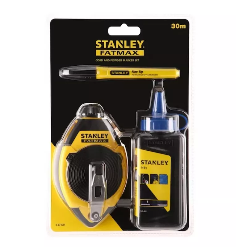 Kreidos linijos rinkinys STANLEY FATMAX 30 m, plastikinis korpusas, juoda/geltona (0-47-681)