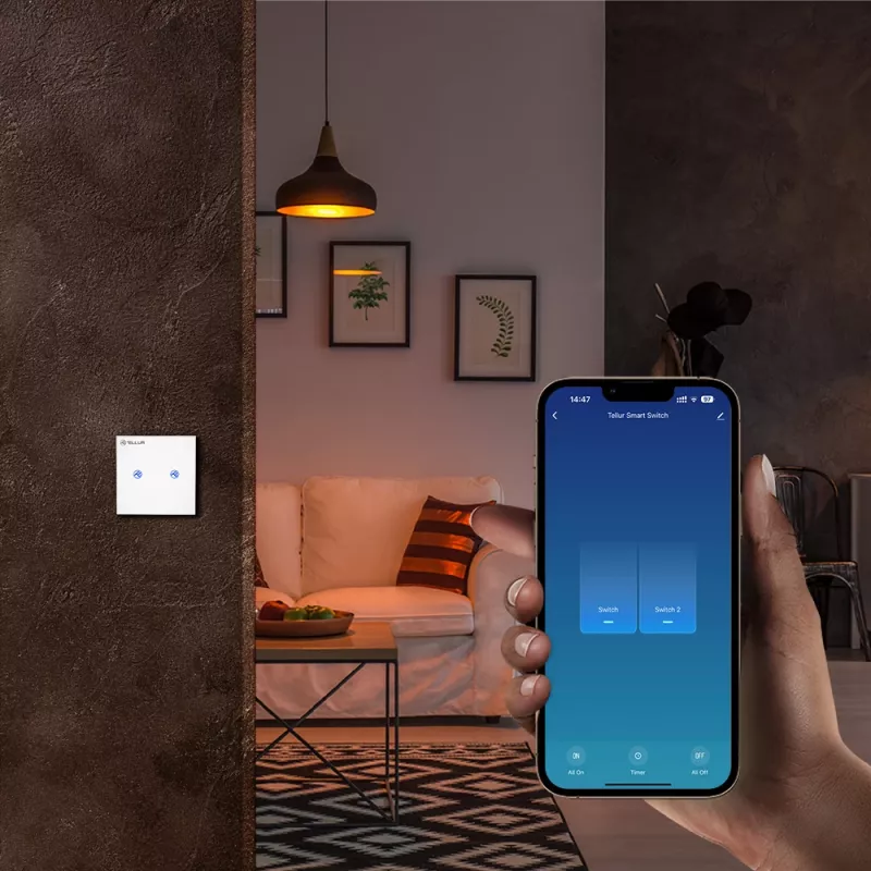 Išmanusis WiFi jungiklis Tellur SS2N — 2 prievadų, 1800 W bendra galia, 10 A vienam kanalui