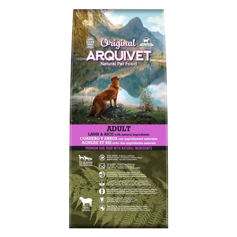 Sausas šunų maistas ARQUIVET Originali Adult Lamb with Rice 12 kg — 26% baltymų, 14% riebalų, 9% drėgmės