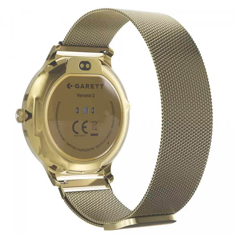 Išmanusis laikrodis Garett Verona 2 Gold Mesh su Bluetooth ir širdies ritmo monitoriumi
