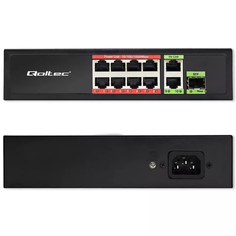 Ethernet komutatorius QOLTEC 52297 PoE RJ45 su PoE aukštyniniu ir SFP prievadu