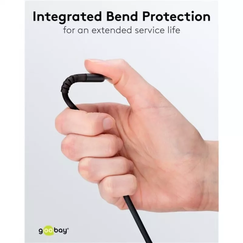 Goobay USB-C laidas Fabric Supersoft su metalinėmis jungtimis, 2 m, juodas (2m, USB 2.0, 60W), USB laidas