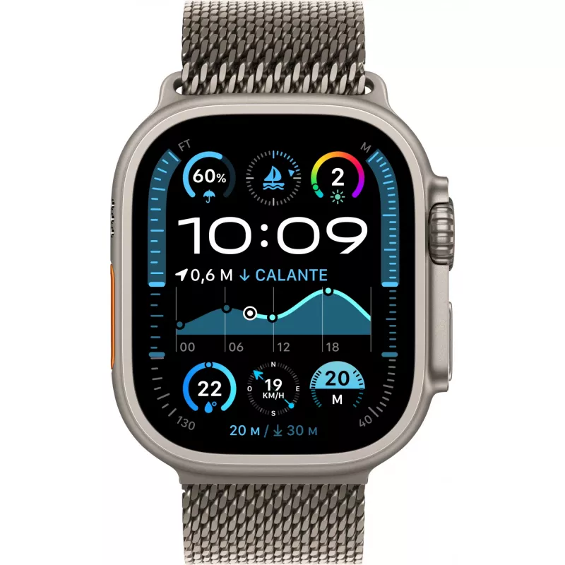 APPLE Watch Ultra 2 GPS + Cellular 49mm natūralaus titano korpusas su natūralaus titano „Milanese Loop“ apyranke - L