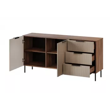 Komoda cama meble ALMERA 156×42×75 cm, riešutmedžio/kašmyro spalvos, 3 stalčiai, medžio drožlių plokštė
