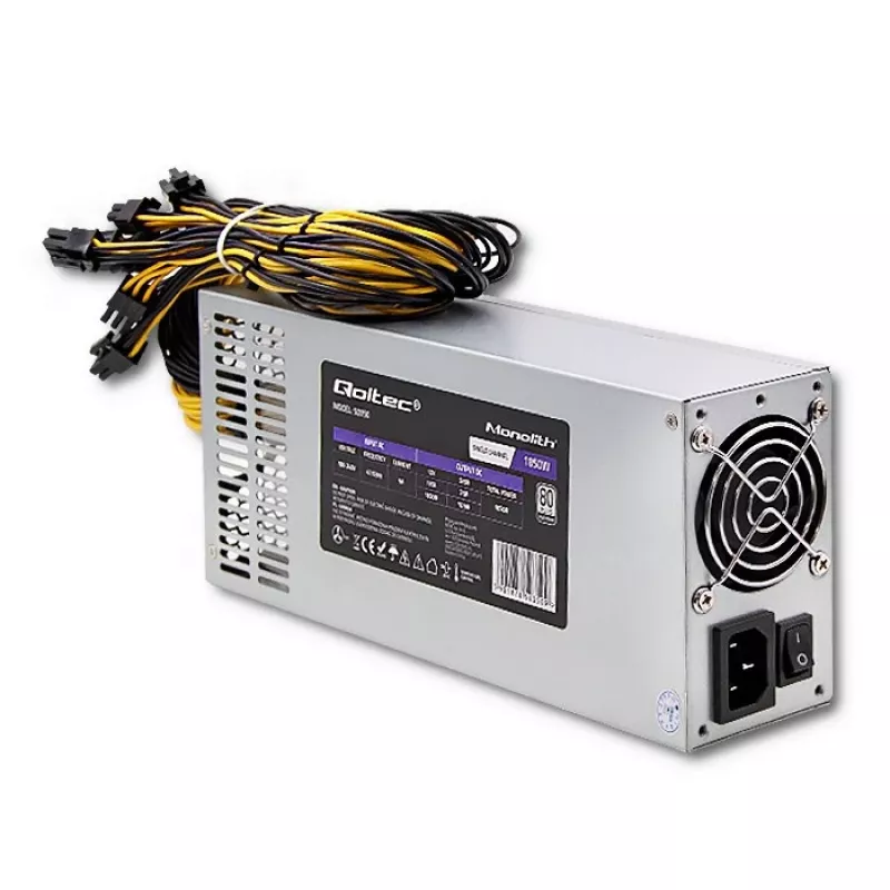 Qoltec 50350 maitinimo šaltinis 1850W PCI-E| 80 Plus Platinum | Gaming Miner