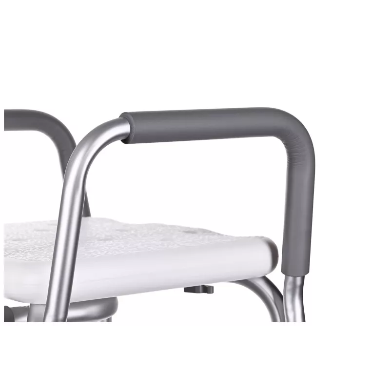 Dušo kėdė ActionMed KP300AM su atlošu ir porankiais, polipropilenas, reguliuojamas aukštis 43–56 cm, sėdynė 40×33 cm, maks. naudotojo svoris 110 kg