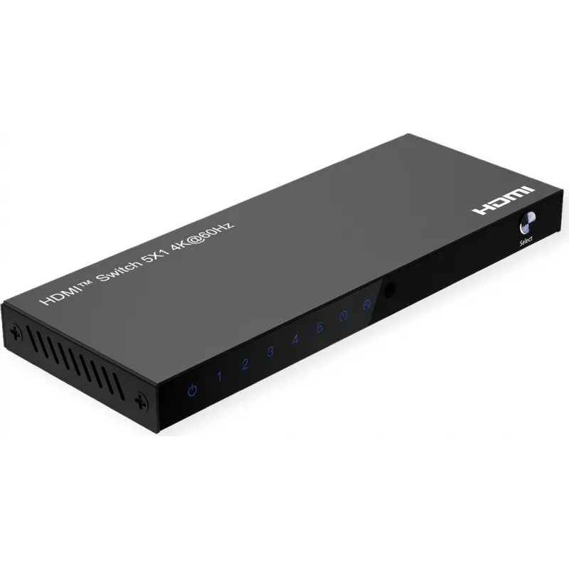 ROLINE HDMI jungiklis 5 krypčių 4K60Hz HDCP2.3+ IR nuotolinis vald. (14.01.3618)
