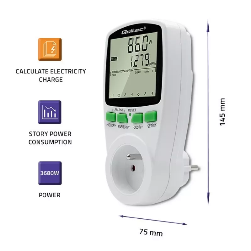 Energijos matuoklis QOLTEC PM0627 3680W su istorija — QOLTEC PM0627 3680W