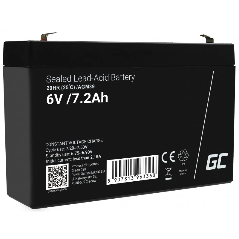 Green Cell AGM39 pramoninė įkraunama baterija 7200 mAh 6 V