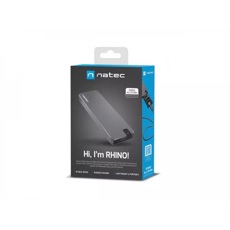 SSD korpusas NATEC Rhino M.2 NVMe juodas 2 TB USB Type-C, M.2 NVMe, USB 3.1 Gen 2, palaiko 30 mm