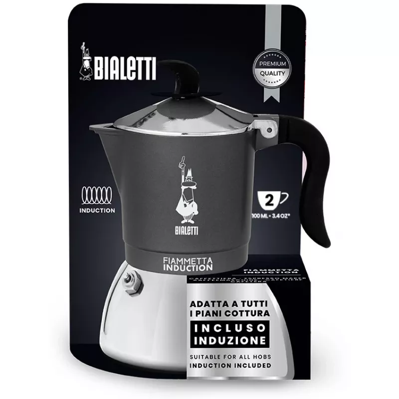 Indukcinė kaitlentės kavos virimo aparatas BIALETTI FIAMMETTA 2 puodeliams, pilka