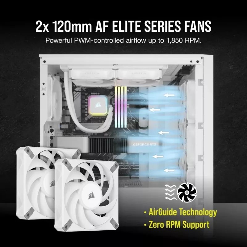 CORSAIR iCUE H100i RGB ELITE procesoriaus skysčio aušinimo sistema 1 vnt. balta 120 mm