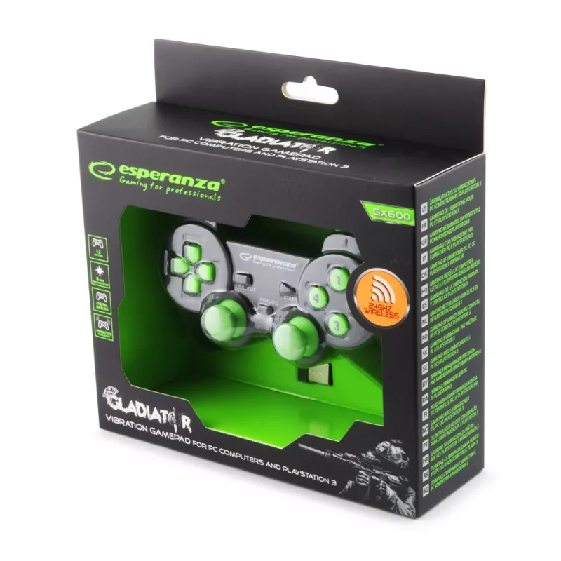 Laidinis žaidimų pultelis ESPERANZA EGG108G — USB 2.0, 12 mygtukų, analoginis/skaitmeninis, D-pad, skirtas PC ir PlayStation 3, juoda/žalia