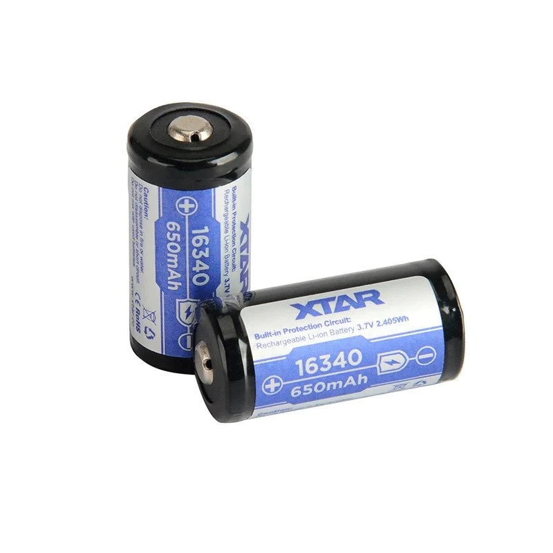 Įkraunama baterija XTAR 16340 (CR123) Li‑ion 3,7 V 850 mAh, 34 mm aukštis, 1,6 cm skersmuo
