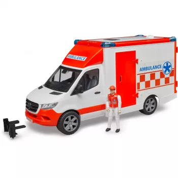 Bruder 1/16 Mercedes-Benz Sprinter greitosios pagalbos automobilis su vairuotoju ir Mercedes-Benz Sprinter autovežis su rodsteriu, nuo 4 metų