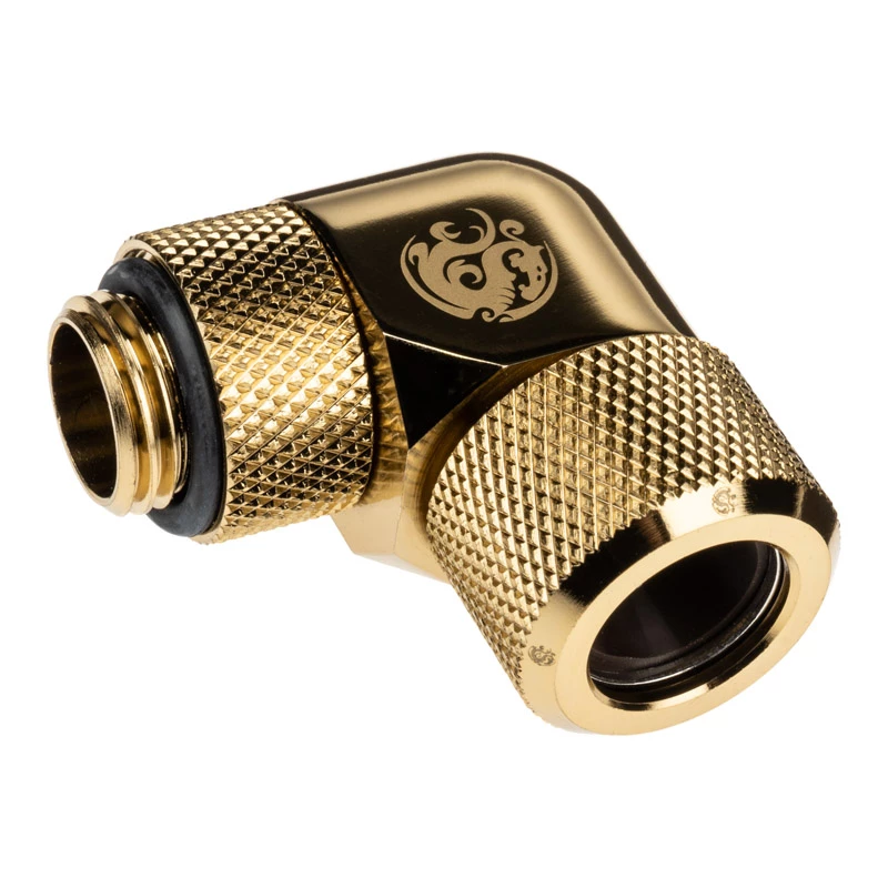 Bitspower Advanced Multi-Link Adapter Connector 90 laipsnių G1/4 colio AG į 12mm AD kietąjį vamzdelį - pasukamas, žalvarinis