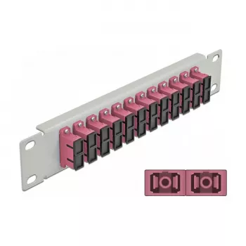 Skaidulinio optinio pataisymo skydelis DeLOCK 10 colių 12 prievadų SC Duplex Violetinis 1U Pilkas