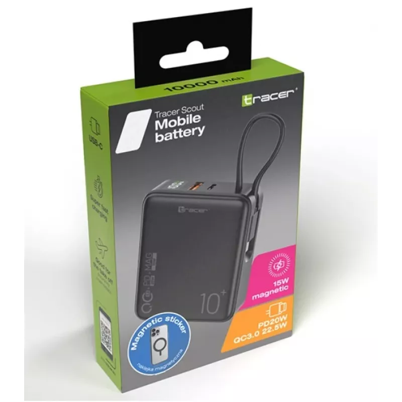 Nešiojamasis įkroviklis Tracer Scout 10000 mAh MAG+PD+QC
