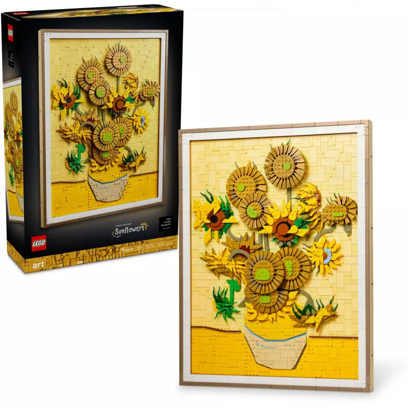 Sienų mozaikos rinkinys LEGO Art Vincent van Gogh Saulėgrąžos 3D mozaika, sienų meno rinkinys, 2615 dalių, 540×410×50 mm